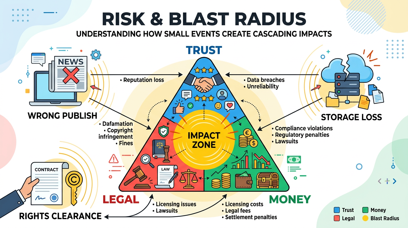 Diagram: risk blast radius for media ops