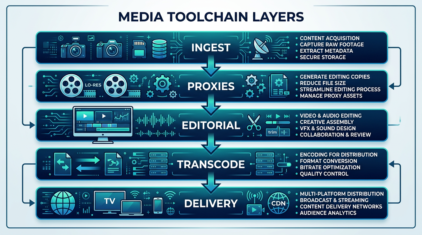 Diagram: toolchain layers ingest through delivery