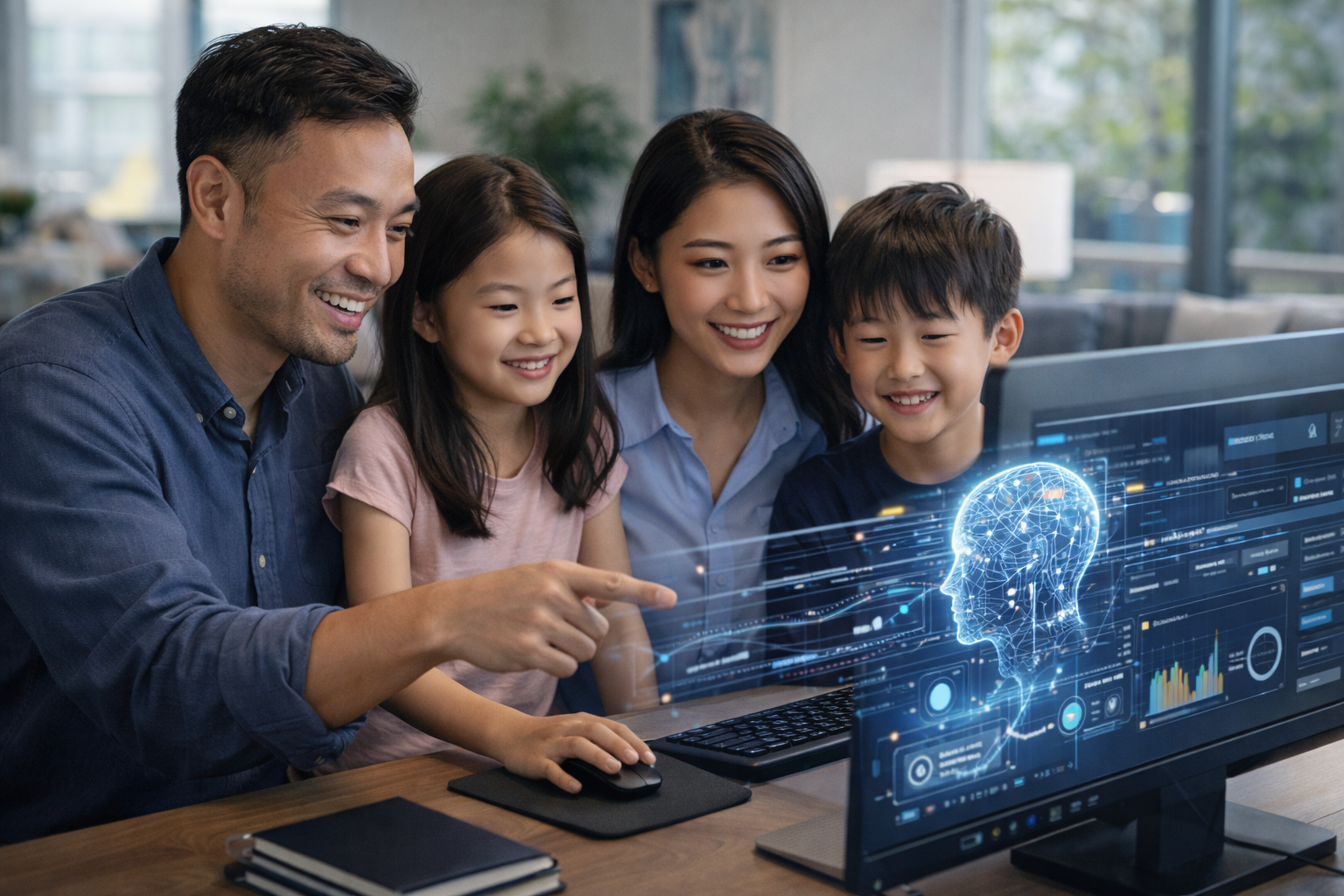 A diverse group gathered outside the Universal Academy of Intelligence building